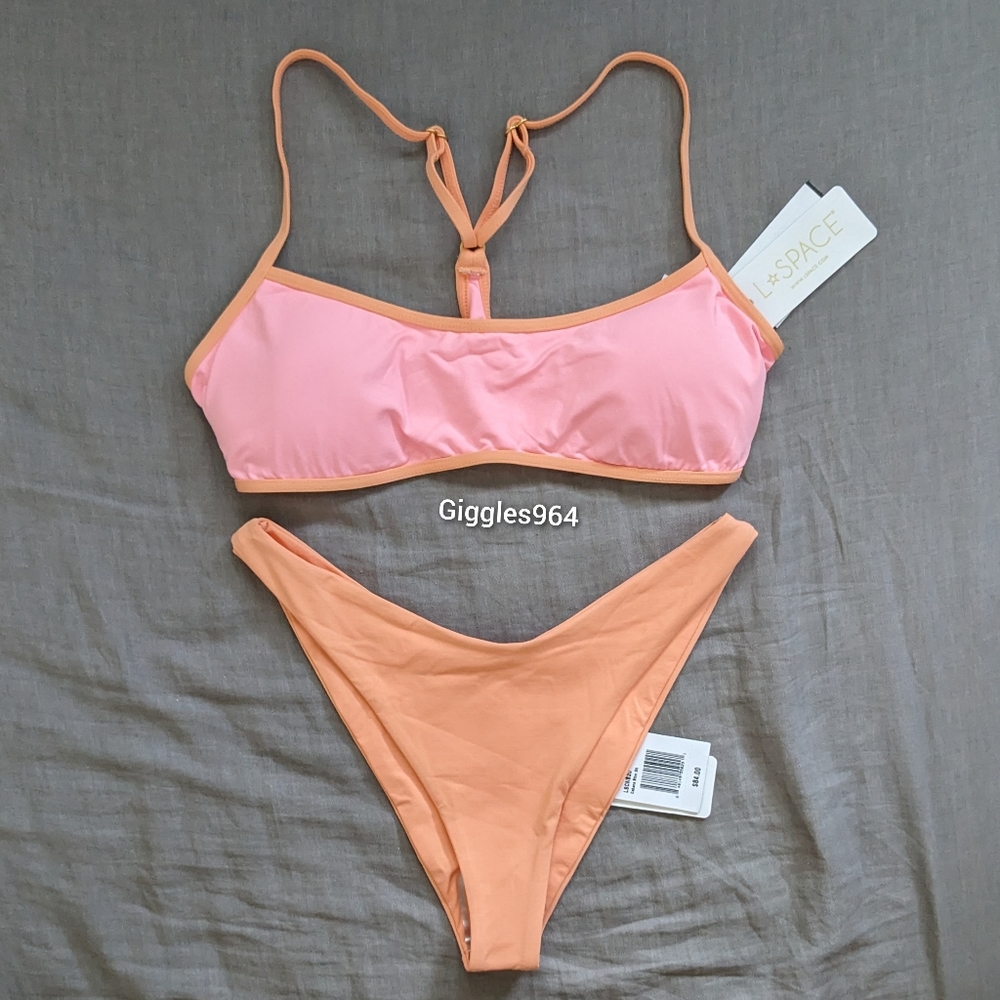 L*Space Pamela Cabana Bikini Set Crystal Pink Tangy Orange